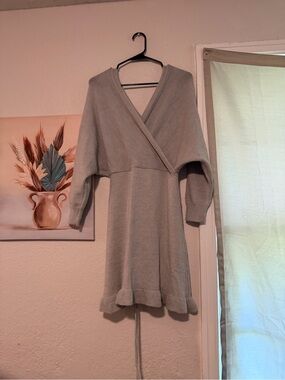 SHEIN Light Gray Wrap Knit Long Sleeve Dress